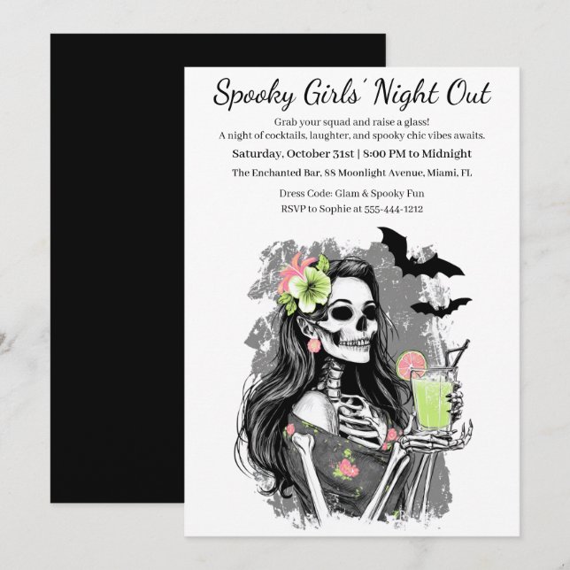 Invitation Halloween Filles Nuit dehors | Cocktail éffrayant (Devant / Derrière)
