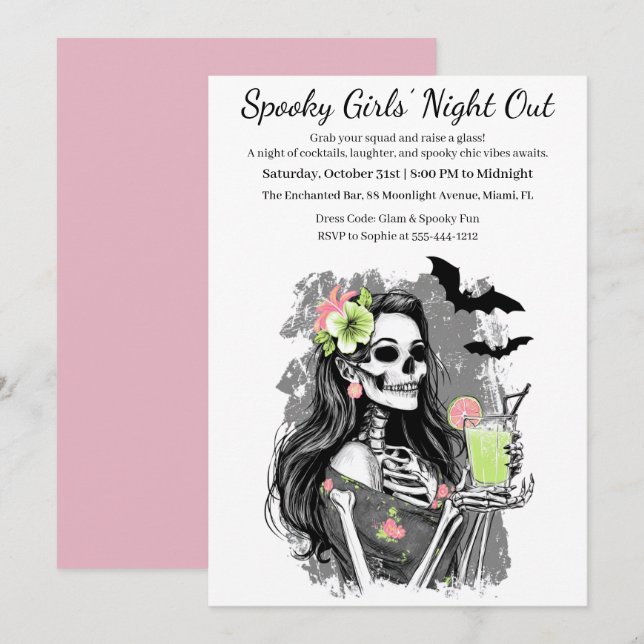 Invitation Halloween Filles Nuit dehors | Cocktail éffrayant (Devant / Derrière)