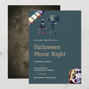 Invitation Halloween Film Nuit Chat Noir Projecteur Fun Dark
