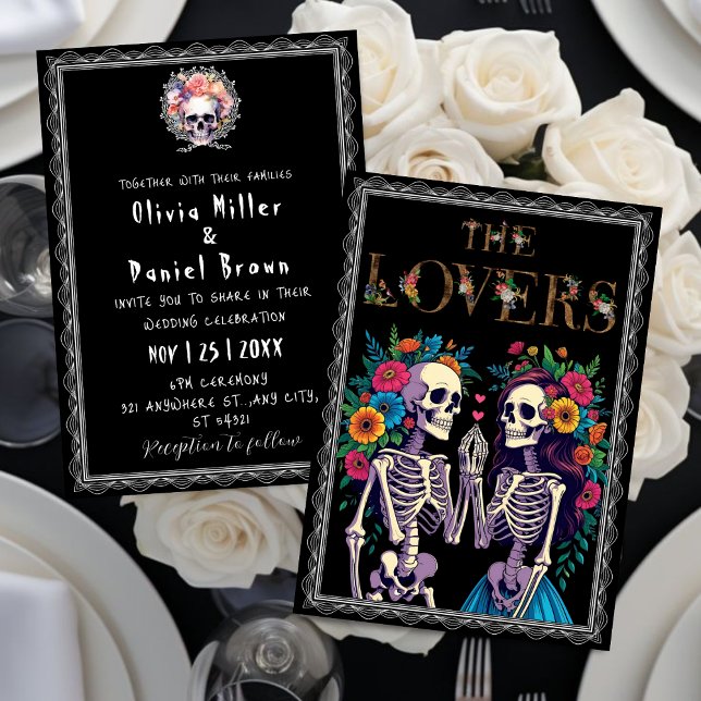 Invitation Halloween floral gothique Mariage squelette (Créateur téléchargé)
