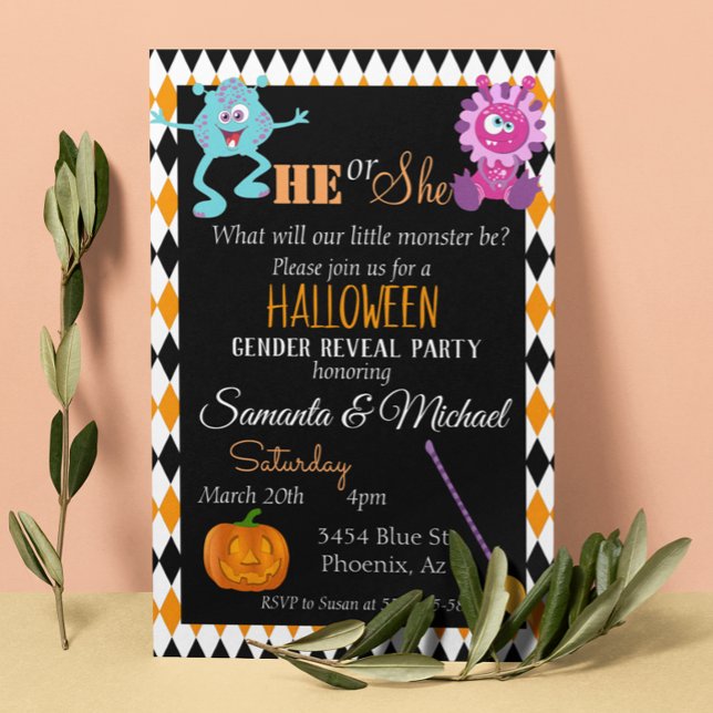 Invitation Halloween Genre Bébé Révélation Party Monster Oran (Créateur téléchargé)