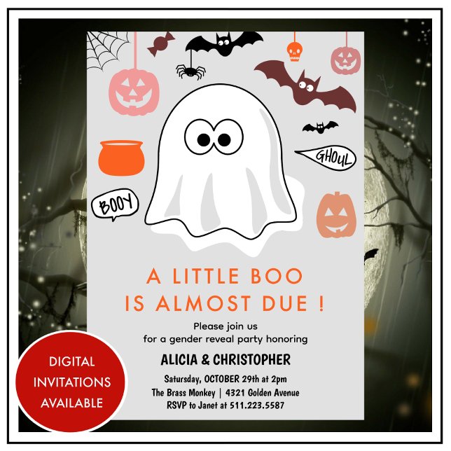 Invitation Halloween Genre révéler l'invitation Cute Fantôme (Halloween-Gender-reveal-invitation-Cute-Ghost-1)