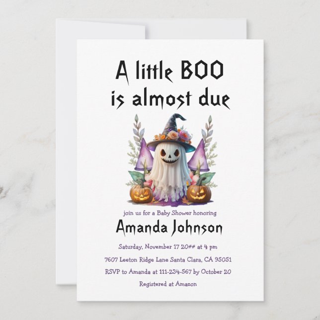 Invitation Halloween Ghost & Citrouille Little Boo Baby showe (Devant)
