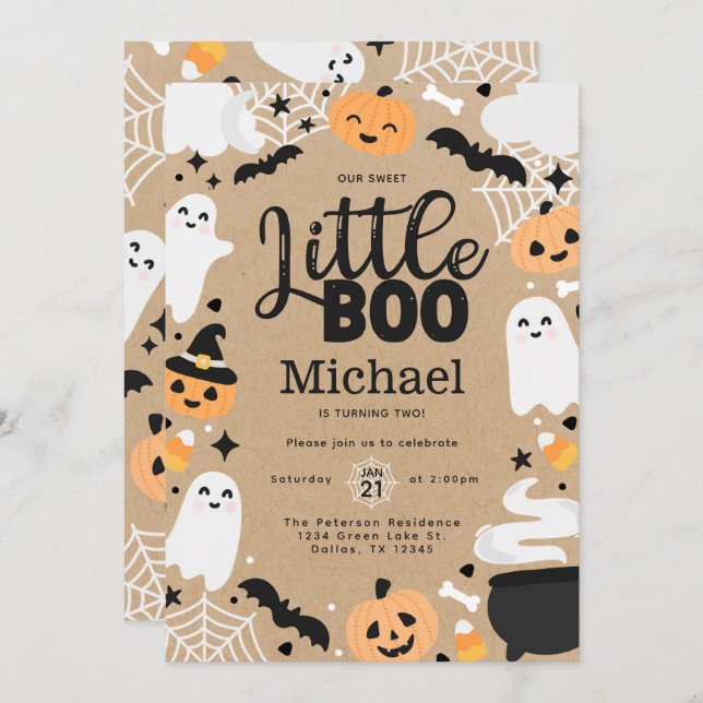 Invitation Halloween Ghost Little Boo 2e fête d'anniversaire (Devant / Derrière)