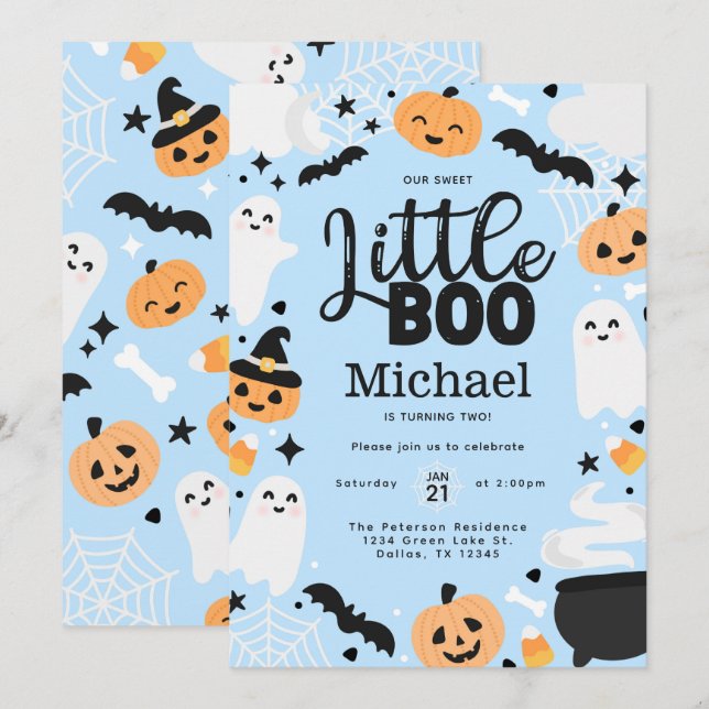 Invitation Halloween Ghost Little Boo 2e fête d'anniversaire (Devant / Derrière)