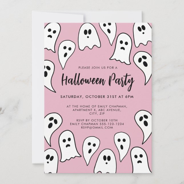 Invitation Halloween Ghost Party rose (Devant)