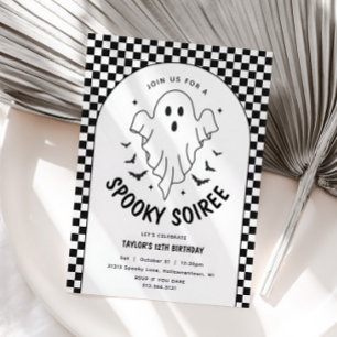 Invitation Halloween Ghost Retro Noir & Blanc Anniversaire