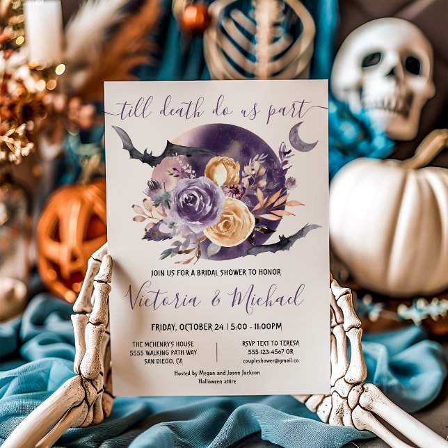 Invitation Halloween Goth Pleine lune Fête des mariées floral (Créateur téléchargé)