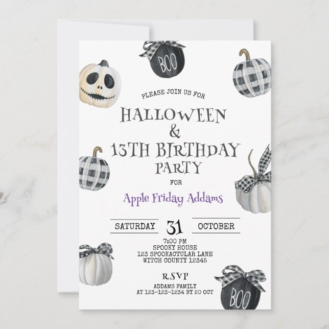 Invitation Halloween gothique, 13ème anniversaire noir (Devant)