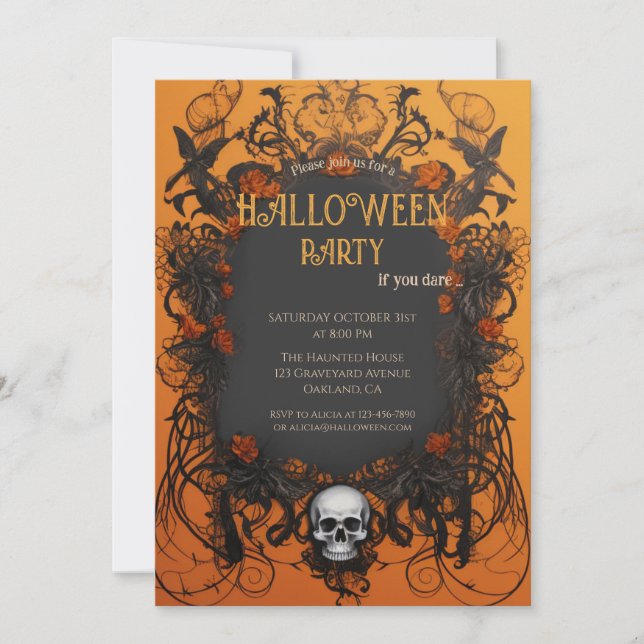 Invitation Halloween gothique crâne classique (Devant)