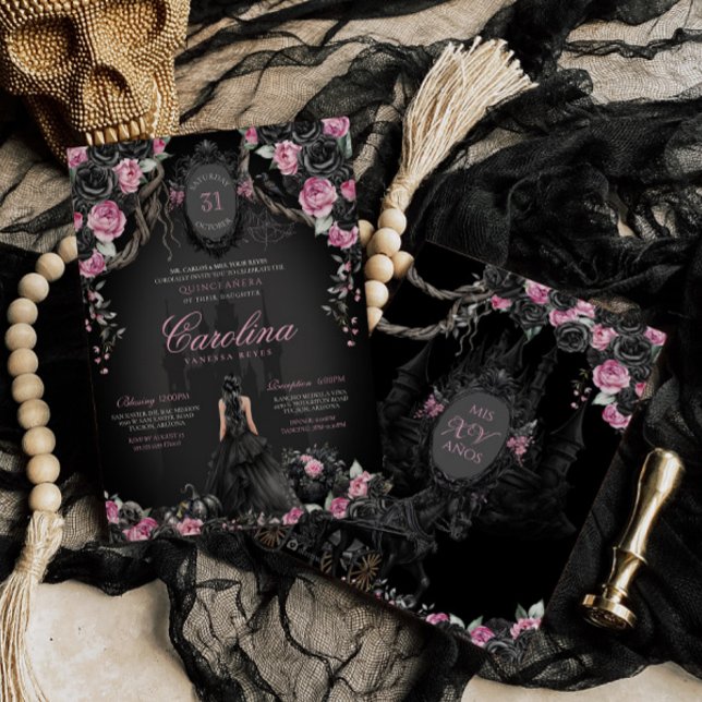 Invitation Halloween gothique Pink Black Princesse Quinceaner (Créateur téléchargé)