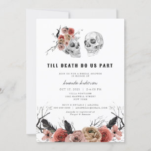 Invitation Halloween gothique rose Fête des mariées crâne flo