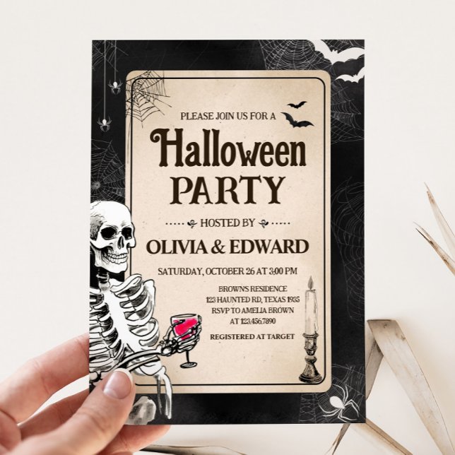 Invitation Halloween gothique vintage pour adultes (Gothic Vintage Skull Adult Halloween Party Invitation)