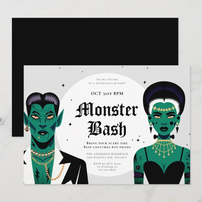 Invitation Halloween Goths Frankenstein Monster Bash (Devant / Derrière)