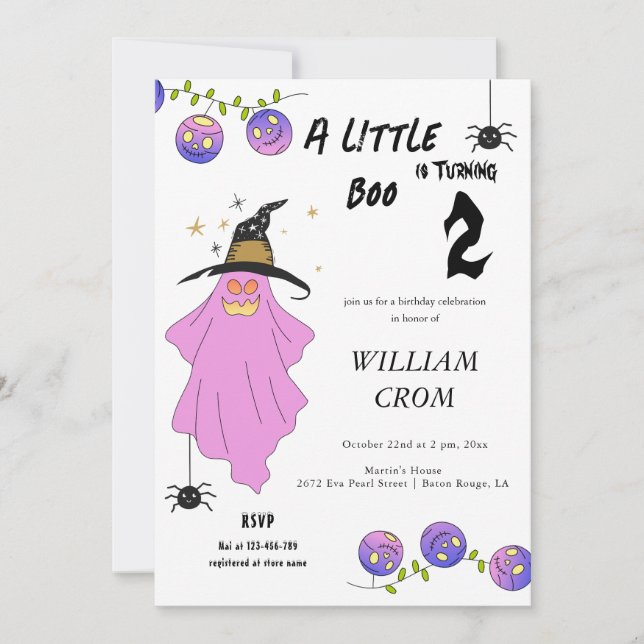Invitation Halloween Gradient Ghost Crâne Garland Anniversair (Devant)