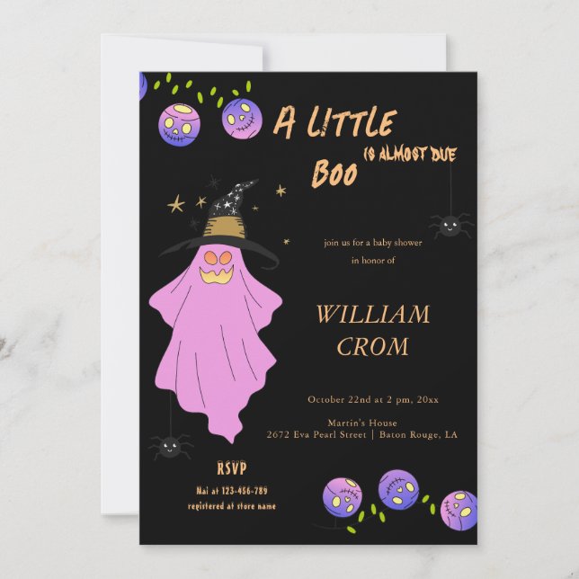 Invitation Halloween Gradient Ghost Crâne Garland Baby shower (Devant)