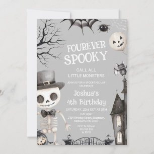 Invitation Halloween Gray Boys Foureusement Éffrayant 4ème an