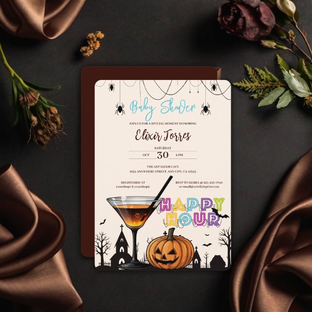 Invitation Halloween Happy Hour Citrouille Cocktail Baby show (Créateur téléchargé)