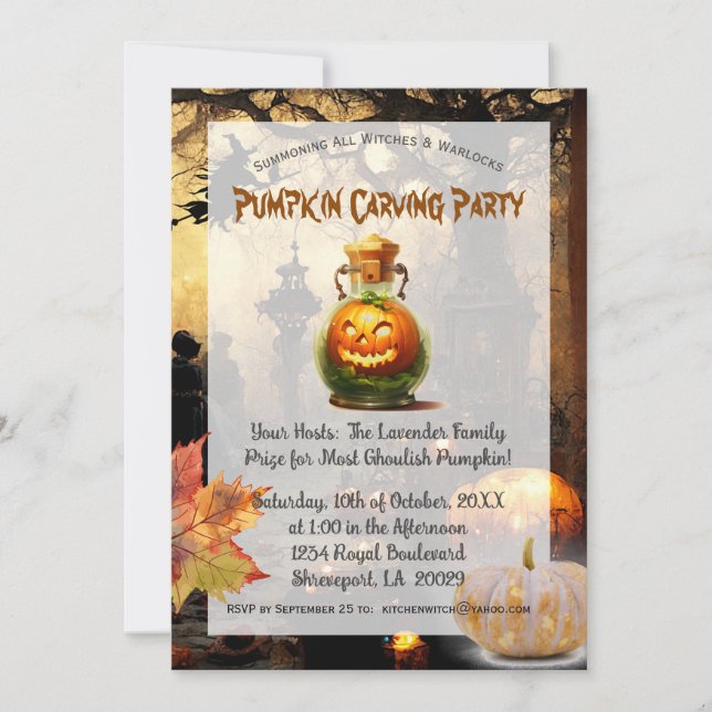 Invitation Halloween Harvest Citrouille Carving Party (Devant)