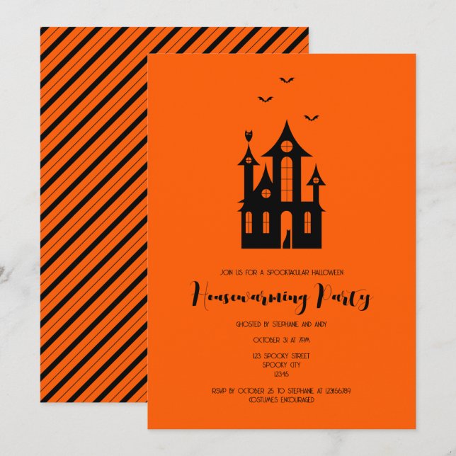 Invitation Halloween House Party Haunted House Moderne (Devant / Derrière)