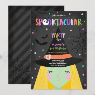 Invitation Halloween jolie sorcière Anniversaire fête Spookta