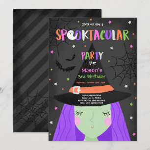 Invitation Halloween jolie sorcière Anniversaire fête Spookta