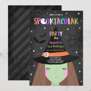 Invitation Halloween jolie sorcière Anniversaire fête Spookta