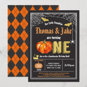 Invitation Halloween jumeaux bébé 1er anniversaire fête
