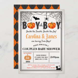 Invitation Halloween jumeaux citrouilles garçon douche coed r
