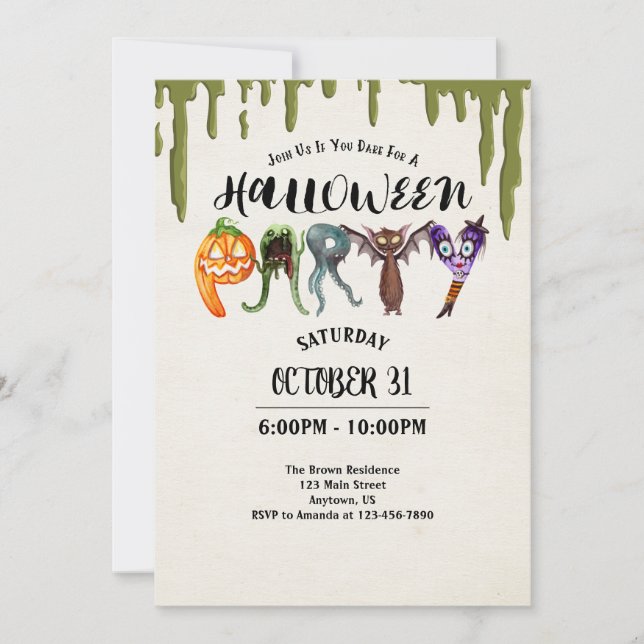 Invitation Halloween Lettres Monster Fête d'Halloween (Devant)
