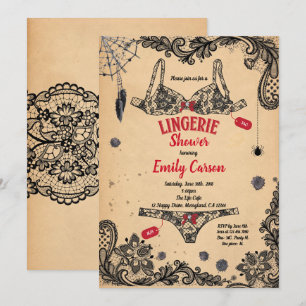 Invitation Halloween lingerie douche noir rouge sorcière part