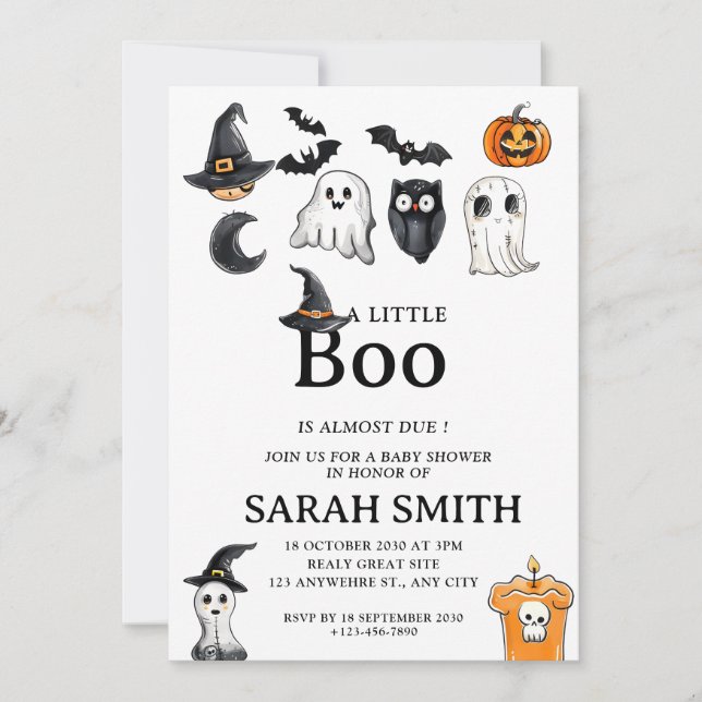 Invitation Halloween Little Boo est presque dû Baby shower (Devant)