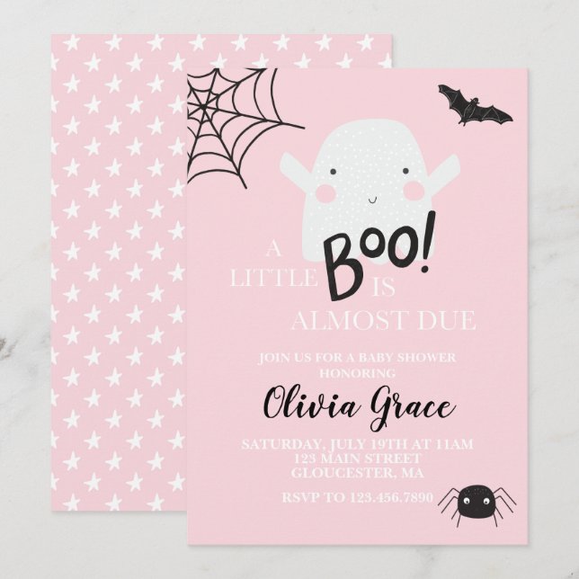 Invitation Halloween Little Boo Ghost Baby shower Pink Invita (Devant / Derrière)