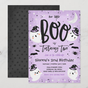 Invitation Halloween Little Boo Purple Ghost 2e anniversaire