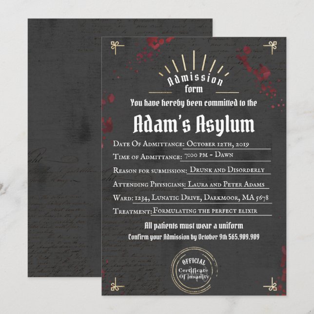 Invitation Halloween lunatique Adulte Éffrayant Parti gothiqu (Devant / Derrière)