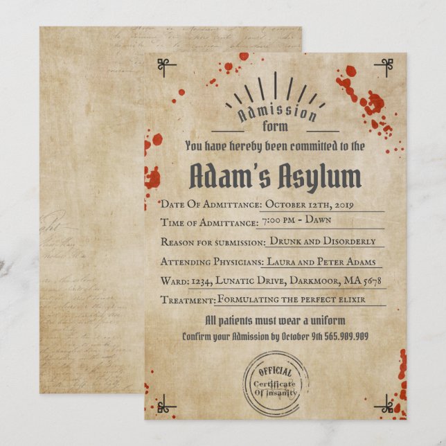 Invitation Halloween lunatique Adulte Éffrayant Parti gothiqu (Devant / Derrière)