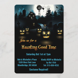 Invitation Halloween - Lune bleue Citrouille Éffrayante