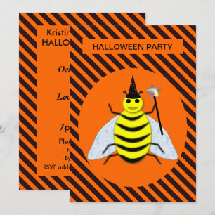 Invitation Halloween Magic Bee Witch Orange et Black Stripes