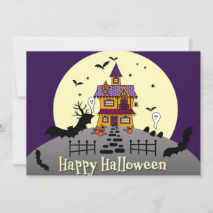 Invitation Halloween Maison hantée Chauve-chauve Pleine lune 