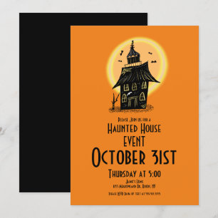 Invitation Halloween Maison hantée dessin main