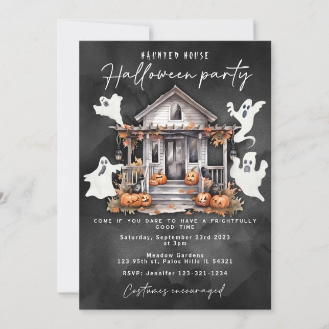 Invitation Halloween maison hantée éffrayante fête fantôme (Devant)