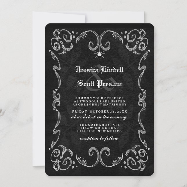 Invitation Halloween Mariage noir gothique RETOURNÉ (Devant)