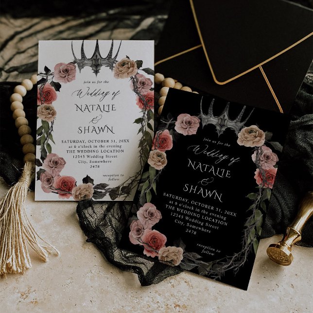 Invitation Halloween Mariage rose et noir (Créateur téléchargé)
