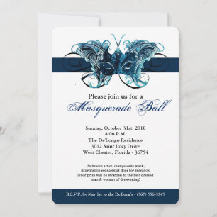 Invitation Halloween masqué à papillon bleu