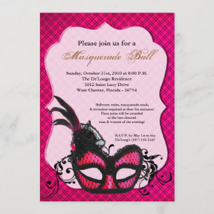 Invitation Halloween masqué Mascarade rose chaud