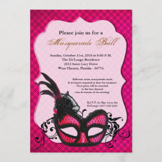 Invitation Halloween masqué Mascarade rose chaud