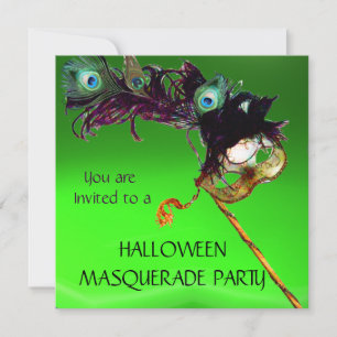 Invitation HALLOWEEN MASQUERADE PARTY, Green Orange