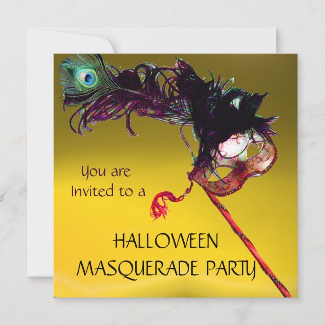 Invitation HALLOWEEN MASQUERADE PARTY, Jaune Orange (Devant)