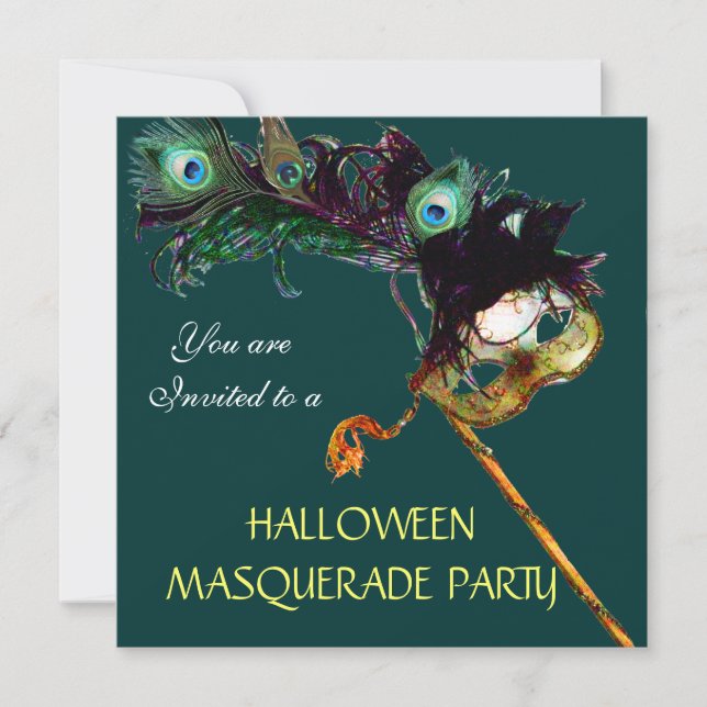 Invitation HALLOWEEN MASQUERADE PARTY, JAUNE Vert (Devant)
