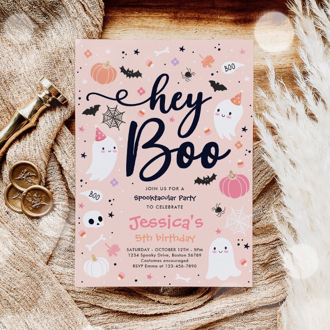 Invitation Halloween mignon rose Fantôme Anniversaire Spookta (Créateur téléchargé)